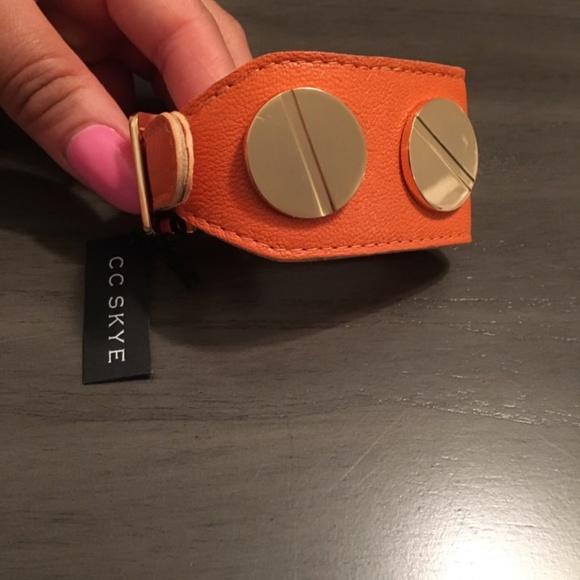 CC SKYE Orange Leather Giant Screw Cuff Bracelet - Picture 7 of 8